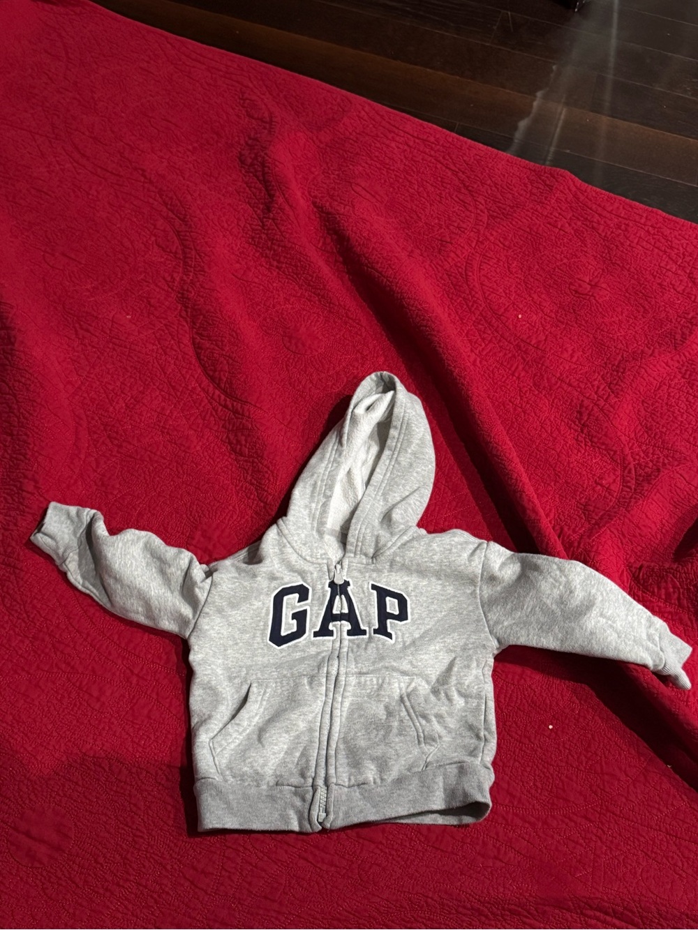 GAP Light Gray Toddler Zip Hoodie with Navy Logo